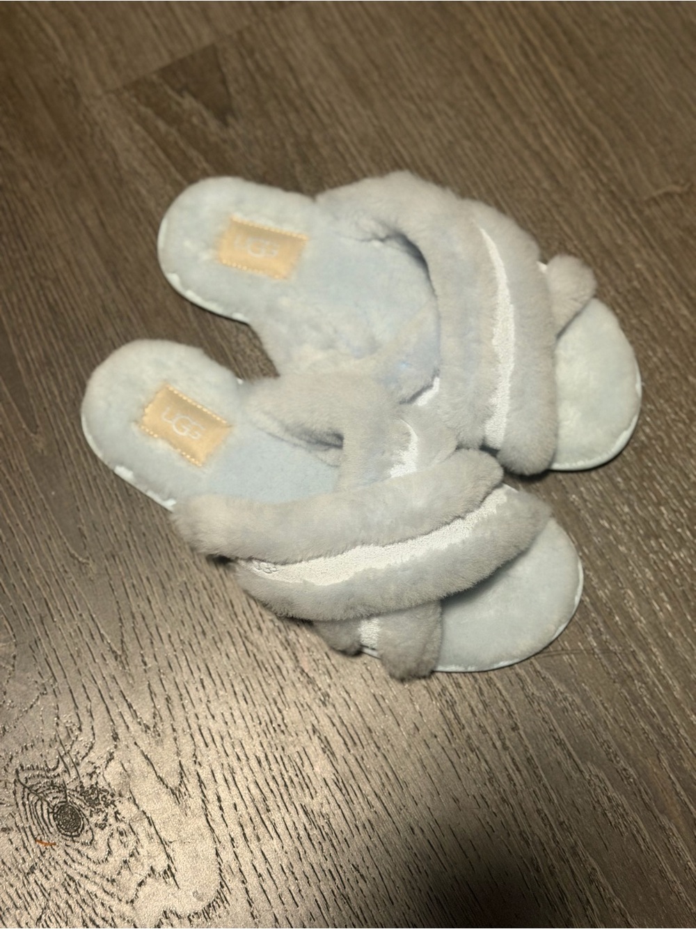 UGG Light Blue Plush Slide Slippers